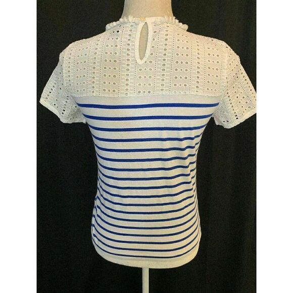 J Crew Striped Lace Short Sleeve t shirt - Picture 4 of 7